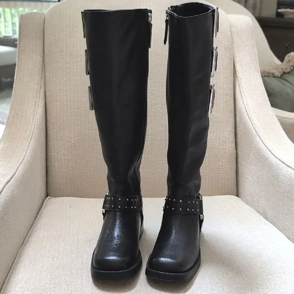 Schutz Luccia Buckle Black Graxo Leather Women's Boot Moto Grunge Punk Casual